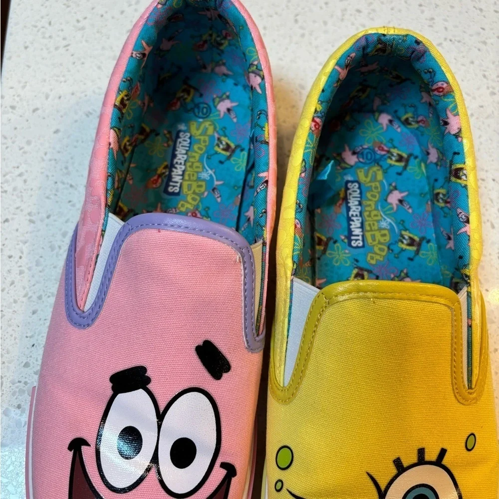 Ground up SpongeBob and Patrick Slip-On Shoes sz 10! Fun! Funky! Mismatched